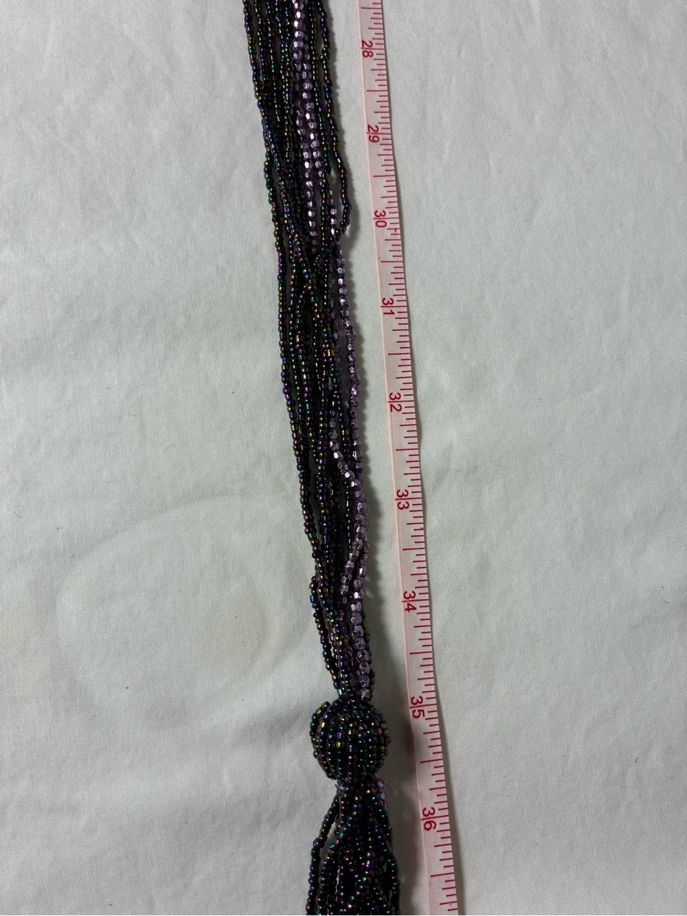 Womens belt beaded 35” plus tassels Purple/black Multi-Strand Waist Belt